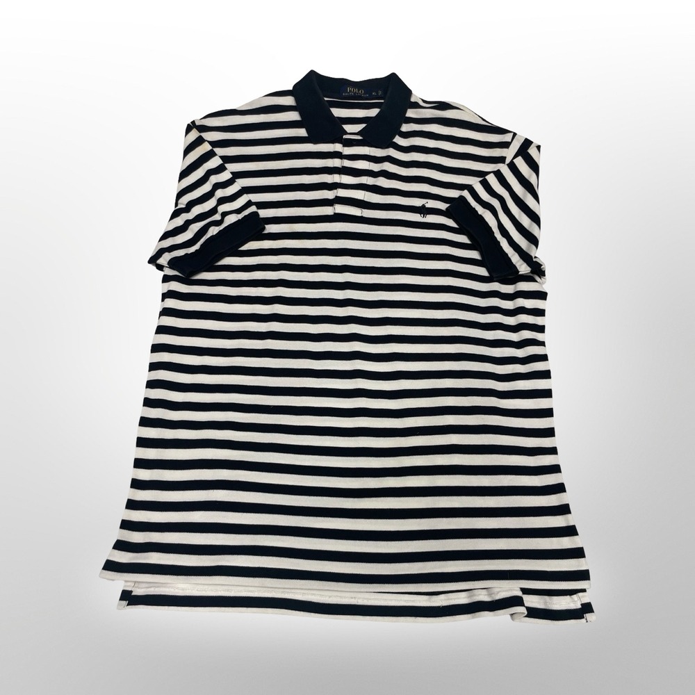 Polo Ralph Lauren Mens XL Striped Polo Shirt Black‎ White Cotton preppy golf